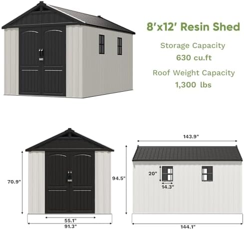 Patiowell 8x12 FT Resin Outdoor Storage Shed with Floor, Beige - Image 4