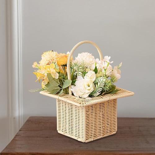 Storage Basket Organizer for Dining Table with Handle Multifunctional Picnic Basket, Beige Square - Image 6
