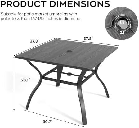 Square Metal Outdoor Dining Table for 4, 37.8”x37.8” - Image 2