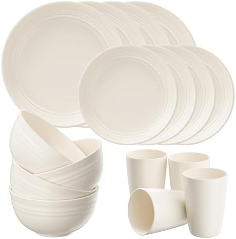 Quatish 16 Piece Plates and Bowl Set for 4, Dinnerware Dish Set for Kitchen by Quatish