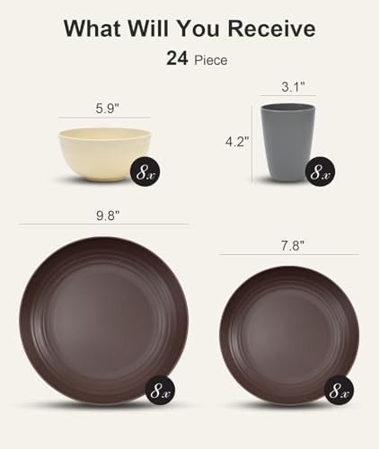 Quatish 24 Piece Plates and Bowl Set for 8, Dinnerware Dish Set for Kitchen - Image 2