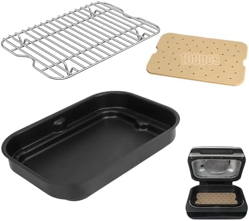 Grill Roast Rack and Cooking Pot for Ninja Foodi FG551/DG551/DG651 Smart XL Indoor Grill Accessories, Stainless Steel Air Fryer Rack & Non-Stick Grill Pan Replacement & 100 Pack Air Fryer Liners by BBQ-PLUS