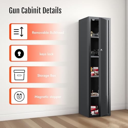 KAER Ammo Cabinet 59-Inch Tall Gun Cabinet Ammo Safe for Home Safes Use Quick Access with Ammunition Compartment and Removable Shelves Guns Accessories - Image 3