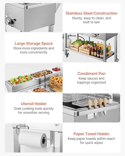 VEVOR Outdoor Propane Deep Fryer, 2 Burners (11,600 BTU Each), Commercial Fryer with Two 1/3 Size Food Warming Pans, Multi-Purpose Frying Cart with 4 Lockable Wheels, for Fried Chicken & Fries - Image 6