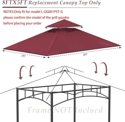 5' x 8' Grill Gazebo Replacement Top, Burgundy Canopy Top Cover Only - Image 3