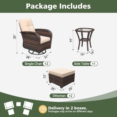 Aoxun 5 Piece Outdoor Patio Furniture Set with Coffee Table, Outdoor Patio Furniture Sets with High Back Swivel Rocker Chairs, Outdoor Sofa Set with Ottoman for Backyard & Garden, Beige - Image 2