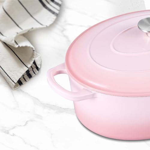 Leonyo 7-Quart Enameled Cast Iron Oval Dutch Oven Pot with Lid, Pink - Image 6