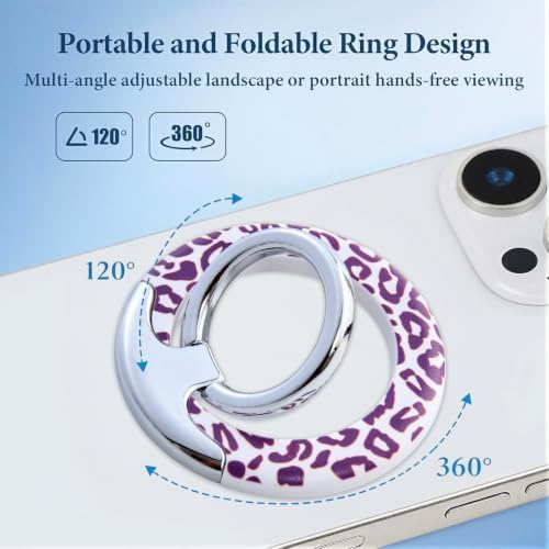 Magnetic Phone Ring for MagSafe Grip, Super Magnet Twinkle Design Ring Holder Stand, MagSafe Accessory for iPhone 17/16/15/14/13 Pro Max Plus，Purple Leopard - Image 2