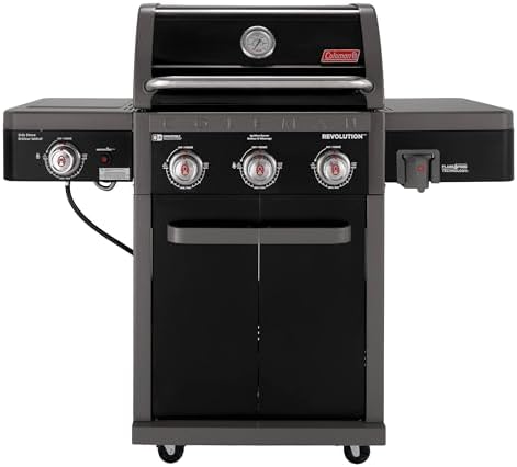 Coleman Revolution 3-Burner Gas Grill with Side Burner, Convertible Propane to Natural Gas, 45,000 + 13,000 BTU, 650 sq in, Outdoor BBQ Grill by Unknown