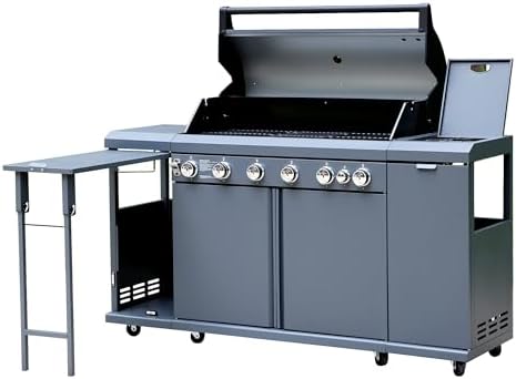 Flintex 6-Burner Gas Grill & Griddle with Side Burner, 859 sq.in Dual Fuel by FlintexGrills