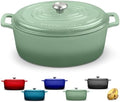 Rossallini Enameled Cast Iron Oval Dutch Oven with Lid, 6.75 Quart, Sage by RossalliniSignatureStoneware