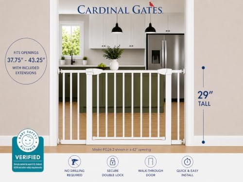 Cardinal Gates PG26.2 Baby & Pet Pressure Gate, White, 37.75-43.25 in - Image 2