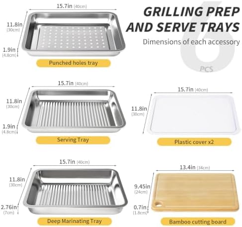 Grilling Prep and Serve Trays, Stainless Steel Large Capacity Food Prep Tray, Grill Carry System, Marinade Container with Lid and Cutting Board, BBQ Grill Accessories, Grilling Gifts for Men - Image 2