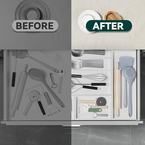 Lixple Bamboo Kitchen Drawer Organizer, 2 Pack, 15" x 6" x 2", White - Image 6