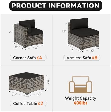 Aoxun Patio Furniture Sets, 14-Piece Outdoor Patio Furniture with 44'' Propane Gas Firepit Table, Wicker Outdoor Conversation Set Sectional Sofa for Backyard, Poolside, Garden - Image 2