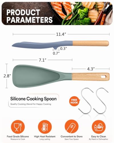 Badiano Silicone Cooking Spoon for Nonstick Cookwares, Multi-function,11.4" - Image 2