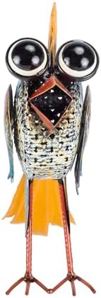 Alpine Corporation 11" Tall Outdoor Metal Wide-Eyed Bird Standing Yard Statue Decoration, Multicolor - Image 3
