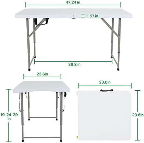 HKLGorg 4ft Folding Table, Adjustable Height Plastic Foldable Table, White - Image 3