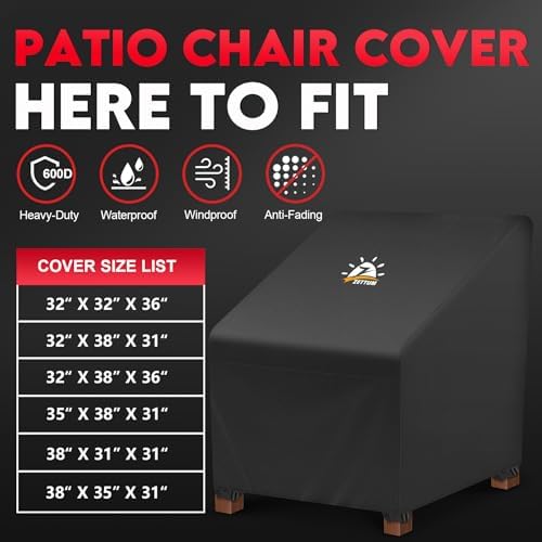 Zettum Patio Chair Cover - 600D Outdoor Chair Cover Waterproof & Heavy Duty, Lawn Lounge Deep Seat Furniture Cover for Swivel Chair, Wicker Chair, Rocking Chair, Single Sofa Chair - 32 x 38 x 31 Inch - Image 3