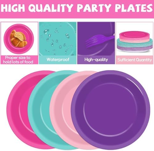 96 PCS Teal Blue Pink Purple Paper Plates and Napkins Birthday Party Supplies Lets Pawty Puppy Tableware Set Colorful Puppy Themed Party Favors Baby Shower - Image 3