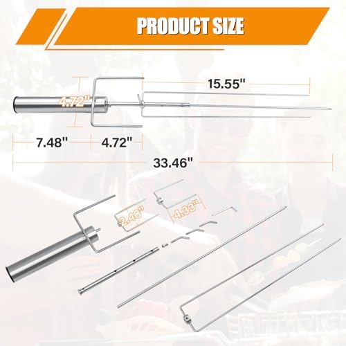 Cordless Portable Electric BBQ Rotisserie Grill Kit, Universal Automatic Motor Roaster Stand with Adjustable Length Stainless Steel Spit Rod, Automatic Rotating Barbecue Grill for Outdoor Camping - Image 2