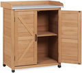 Potting Bench with Storage Cabinet and Metal Table Top for Outdoor Patio, Garden Furniture Wood Workstation (Light Brown, 31.5x17x39) by MederlaOutdoorLiving