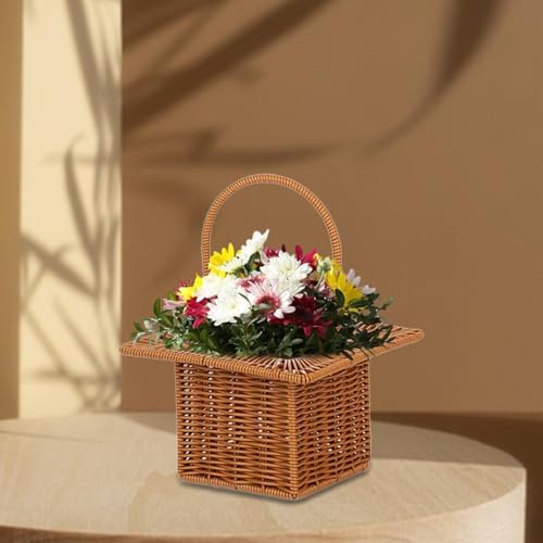 Storage Basket Organizer for Dining Table with Handle Multifunctional Picnic Basket, Brown Square - Image 5