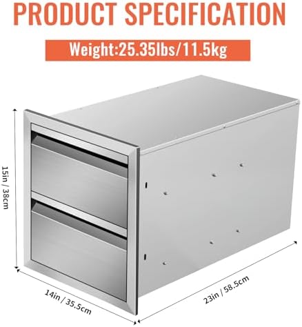 Outdoor Kitchen Drawers Double BBQ Drawers Stainless Steel Built-in Drawer 14" W x 15" H x 23" D for Outdoor Kitchen Island Patio Grill Station - Image 2