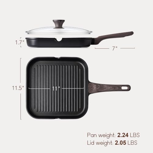 SENSARTE Nonstick Grill Pan with Lid, Grill Pan for Stove Tops, Versatile Griddle with Pour Spouts, Square Big Cooking Surface, Durable Skillet Indoor & Outdoor Grilling. PFOA Free, 11 Inch - Image 3