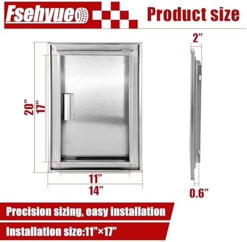 Outdoor Kitchen Door 14'' W x 20'' H Single BBQ Access Door Stainless Steel Flush Mount Doors Wall Vertical Doors with Handle Suitable for Grilling Station BBQ Island Outside Cabinet - Image 4
