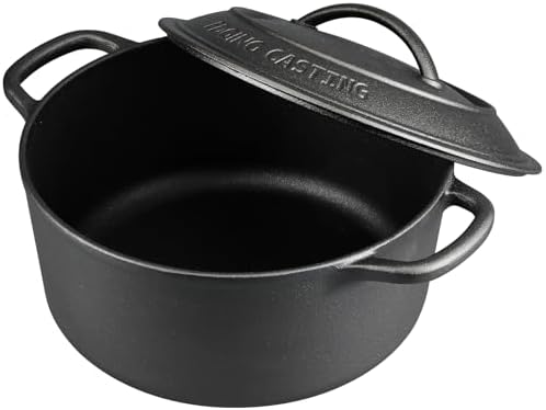 EDGING CASTING Pre-Seasoned Cast Iron Dutch Oven Pot with Lid Dual Handle, Sourdough Bread Baking Pots, Bread Oven, Camping, Grill, Induction, Electric, Round 7 Quart, Black - Image 2