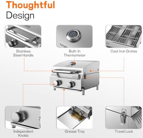 Veralune 2-Burner Tabletop Gas Grill, 22000 BTU Stainless Steel Grill - Image 6