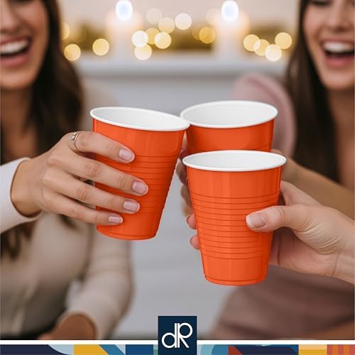 DecorRack Orange Plastic Cups, 12 oz Disposable Cups, Reusable Party Supplies (40 Count) - Image 2