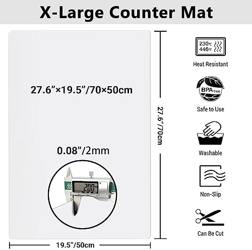 Ewen 27.6x19.5in 2mm Silicone Mats for Kitchen Counter, Thick Large Heat Resistant Non-Stick Silicone Placemat, Nonslip Workbench Mat Countertop Protector for Desk Crafts Air Fryer Pastry Translucent - Image 3