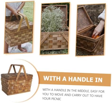 Wooden Woven Picnic Basket for Outdoor Snacks Storage with Handle - Image 6