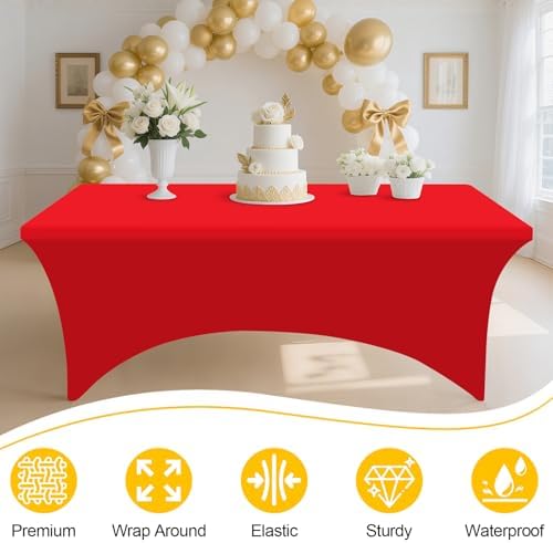 Smiry 2 Pack Spandex Table Cloth 6FT, Elastic Fitted Red Tablecloth - Image 4