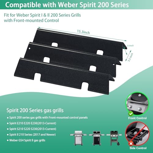 Spirit II E210 Grill Parts 7635 67045 Flavorizer Bars for Weber GS4 Spirit II I 200 Series E210 S210 E220 S220 with Front Control Knobs , 15.3" Porcelain-enameled Flavor Bar for Weber GS4 Flame Guard - Image 2