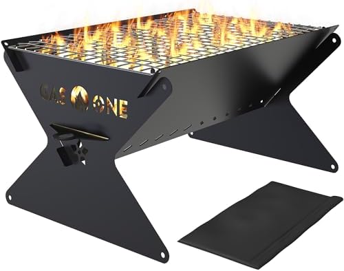 GasOne 15” Portable Charcoal Grill – Foldable BBQ Grill – Camping Grills for Backyard, Bonfire, Patio – Heavy-Duty Portable Fire Pit – Camp Cooking Gear by GasOne