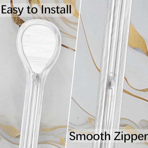 Fitted Round Tablecloth with Umbrella Hole and Zipper Marble Liquid Texture Outdoor Elastic Table Cloth 36"-44" Oil-Proof Waterproof White Gold Marble Patio Table Cover for Party Outdoor - Image 3