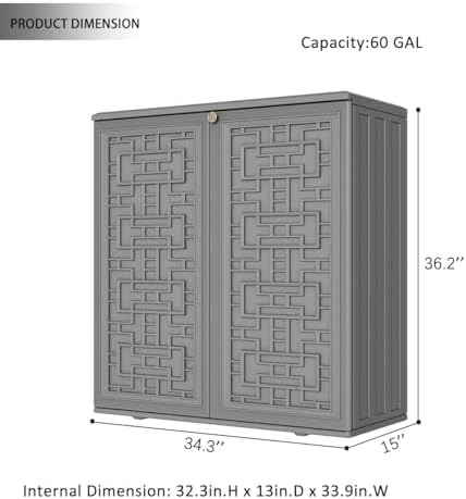 KINYING Outdoor Storage Cabinet Waterproof, Resin 62 Gallon Deck Box for Patio Furniture Cushions, Garden Tools, Pool Tools and Kids’ Toys (Grey with 1 Shelving) - Image 3