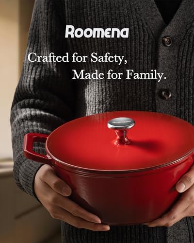 Dutch Oven Pot with Lid, 6QT Cast Iron Pot, Cerise - Image 7