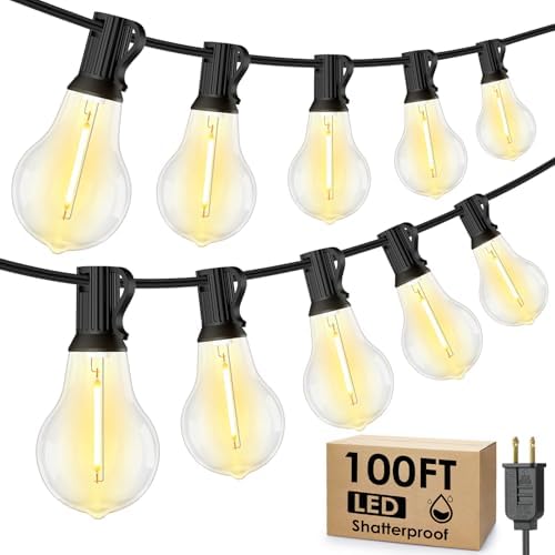 Larkvue 100FT Outdoor String Lights, Patio Light with 32 A39 Bulbs, Black by Larkvue
