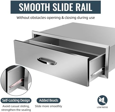 Outdoor Kitchen Drawers Stainless Steel, BBQ Drawer Inserts for Built-in Patio Grill Station, 30''W x 10''H x 23''D - Image 5