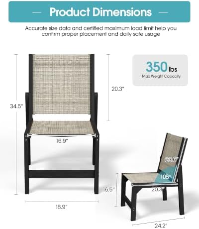 Ciokea HDPE Outdoor Dining Chair, Patio Stackable Porch Chairs, Black - Image 2
