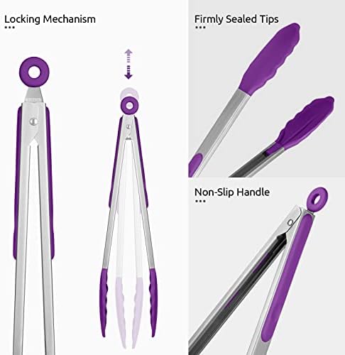 U-Taste Kitchen Tong for Cooking, 600ºF Heat-Resistant Silicon, 12in/Purple - Image 6