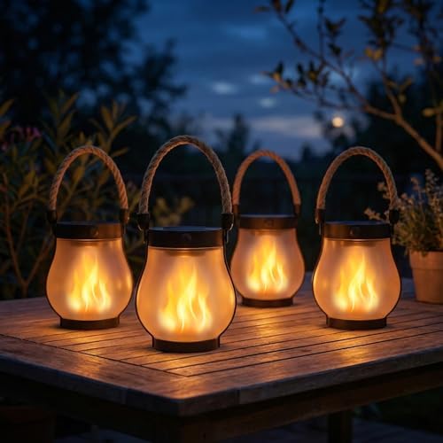 Solar Lanterns Outdoor Waterproof 4-Pack, 2nd Gen Flickering Flame Effect by Unknown