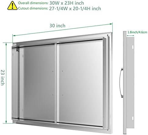 Outdoor Kitchen Doors 30W x 23H Inch, Double BBQ Access Doors 304 Stainless Steel for Outdoor Kitchen Cabinet Grill Station or BBQ Island - Image 2