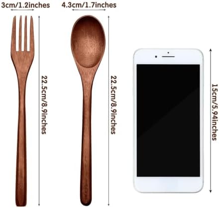 Patelai 10 Pieces Wooden Spoons Forks Set Wooden Utensils for Eating - Image 2