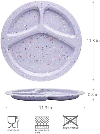bzyoo 11-Inch Divided Plates Set of 2, 100% Melamine Portion Control Plates for Adults & Kids, Modern Confetti Pattern, BPA-Free & Dishwasher Safe, Ideal for Camping, RV, and Daily Use (Purple) - Image 6