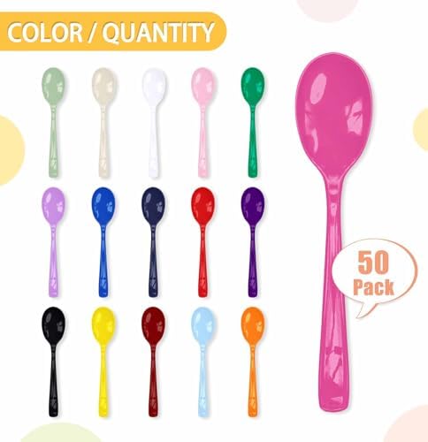 SietDESEO 50 PCS Hot Pink Plastic Spoons Disposable Utensils Heavy Duty Hot Pink Spoons Disposable Cutlery for Birthday Wedding Baby Shower Bridal Shower Plastic Silverware - Image 4